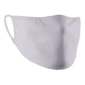 White social mask with black strap on a white background