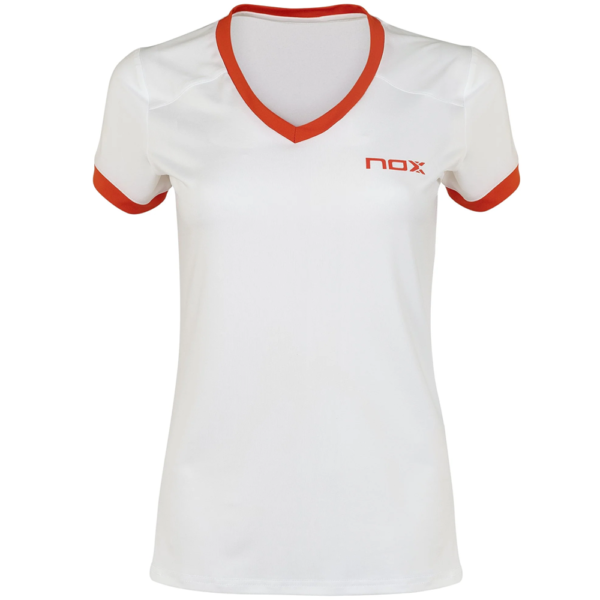 NOX Team Womens Logo V-Neck T-Shirt (White/Red)