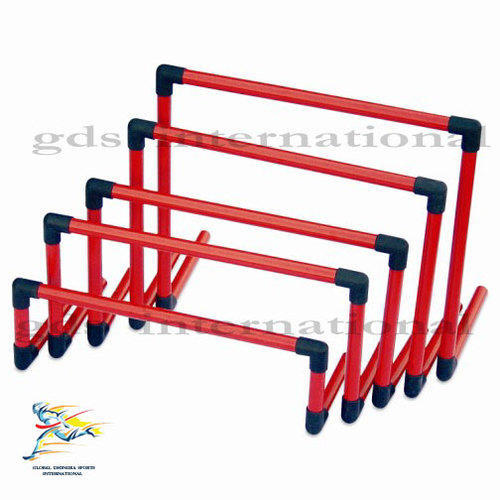 Image of a red hurdle used in a sports or fitness training setting